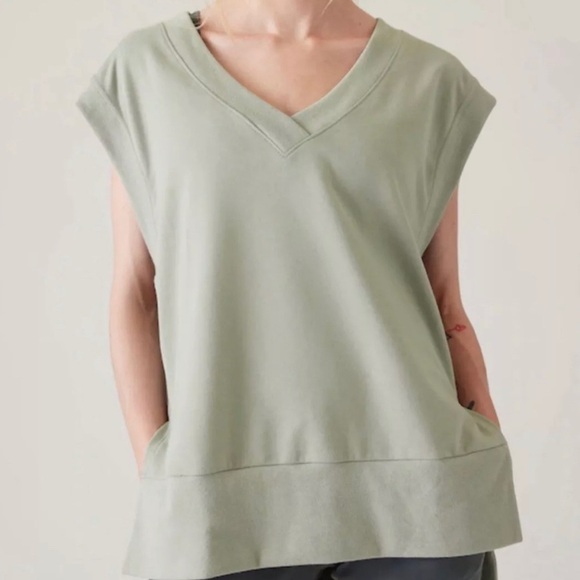 Athleta Small Retroterry V-Neck Sweatshirt Tee ~ Athleisure Casual Relaxed Fit - Picture 1 of 9